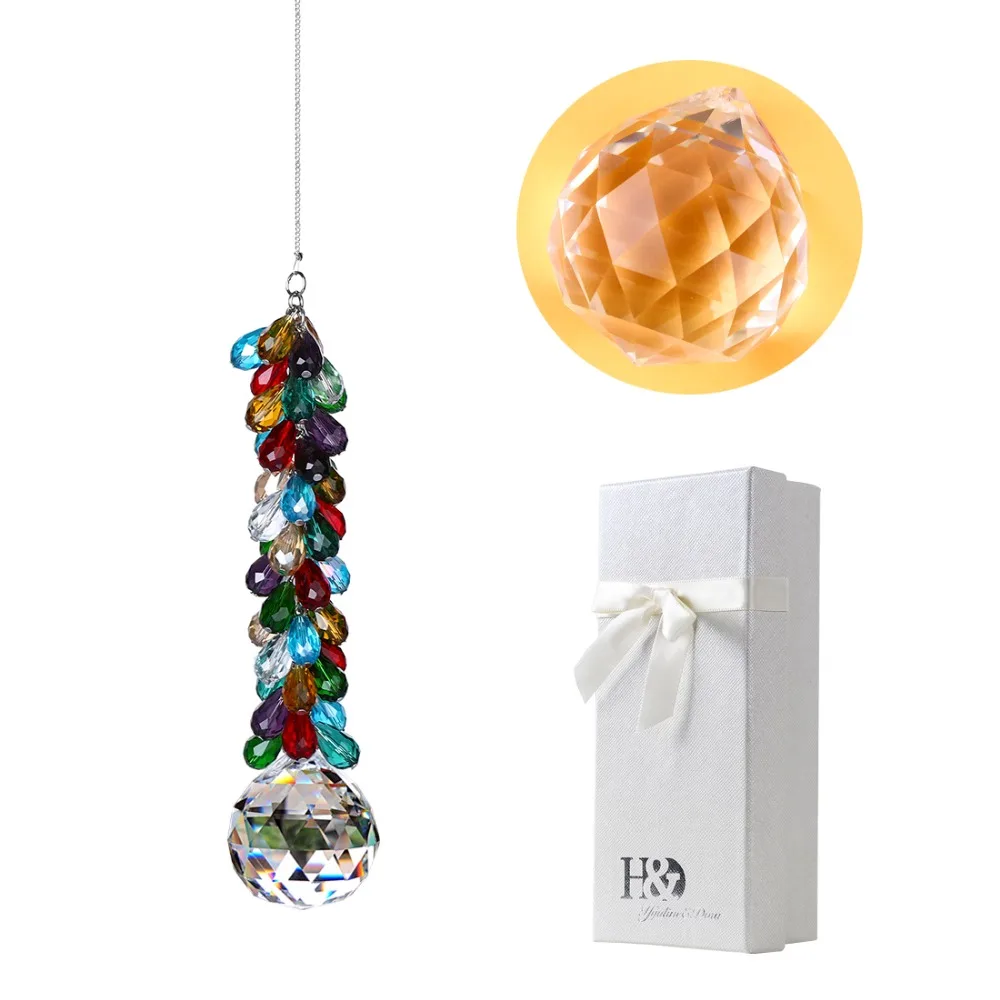 

H&D 40mm Crystal Ball Prisms Suncatcher Hanging Ornament Chakra Crystal Rainbow Maker with Colors Crystal Pendants For Home