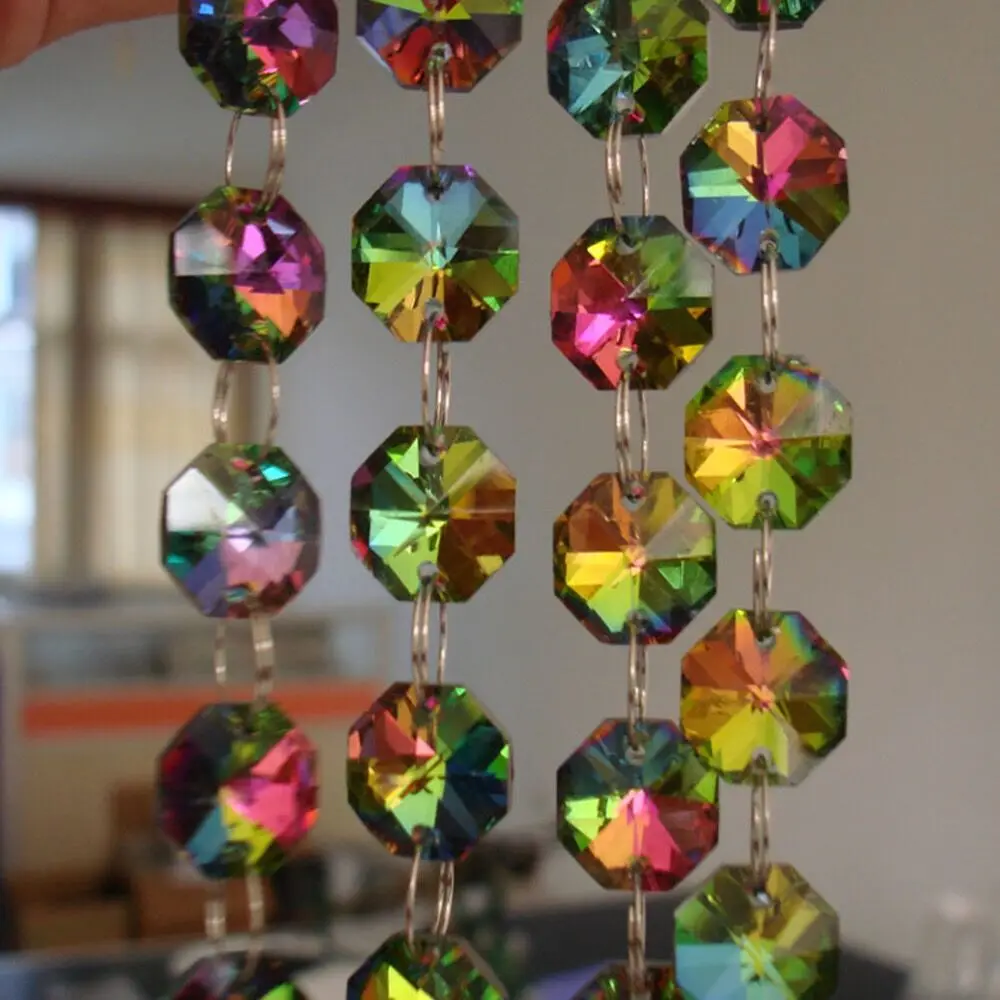 240 meter/lot 14mm rainbow crystal glass octagon beads in 2 holes free