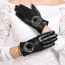 [TIMESWOOD] кроличий мех варежка с помпоном Натуральная овечья кожа перчатки Теплый из натуральной овечьей кожи галстук-бабочка, варежки Элегантные один размер для Для женщин