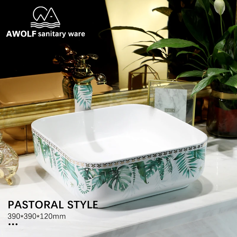 

Bathroom Sinks Washing Basin Ceramic Vessel Lavatory Sink For Bathroom Or Balcony Use Pastoral Style Simplicity Chic AM8282