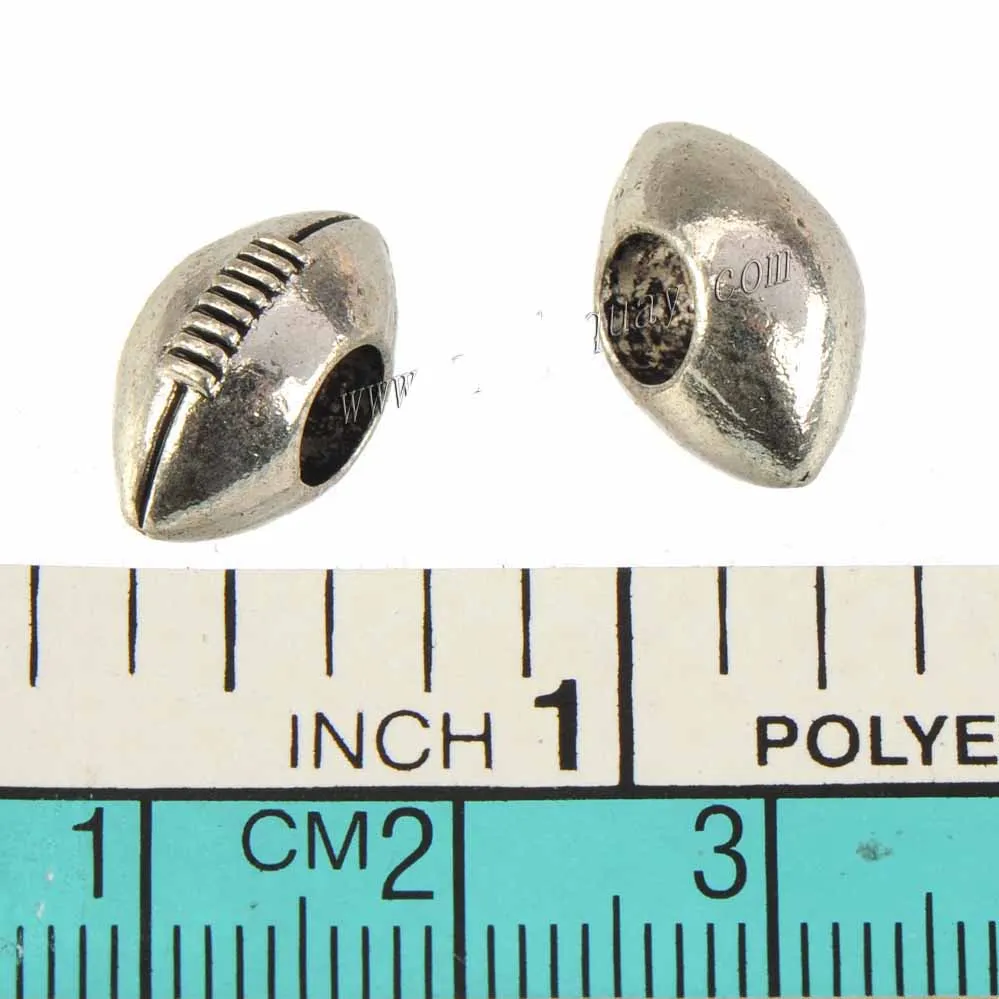 

DIY Beads For Snake Bracelets Charms Necklaces Sports Rugby Football Silver Tone Big Hole Metal Jewelry Findings 13*7*9mm 30pcs