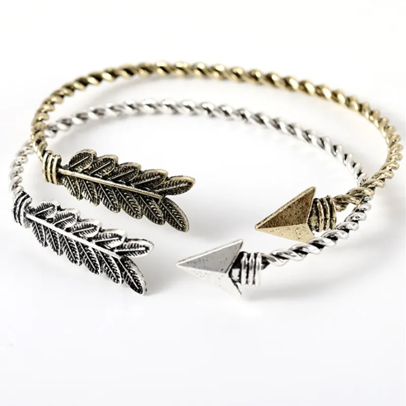 

New Fashion Jewelry Feather Leaves Arrow Bracelets For Women Menn Nice Gift Vintage Bangles Pulseiras Femmes Retro Bijoux