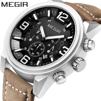

Top Luxury Brand Sports Watches Men's Military Quartz Chronograph Date Clock Leather Wrist Watch Analog relogio Clock Male