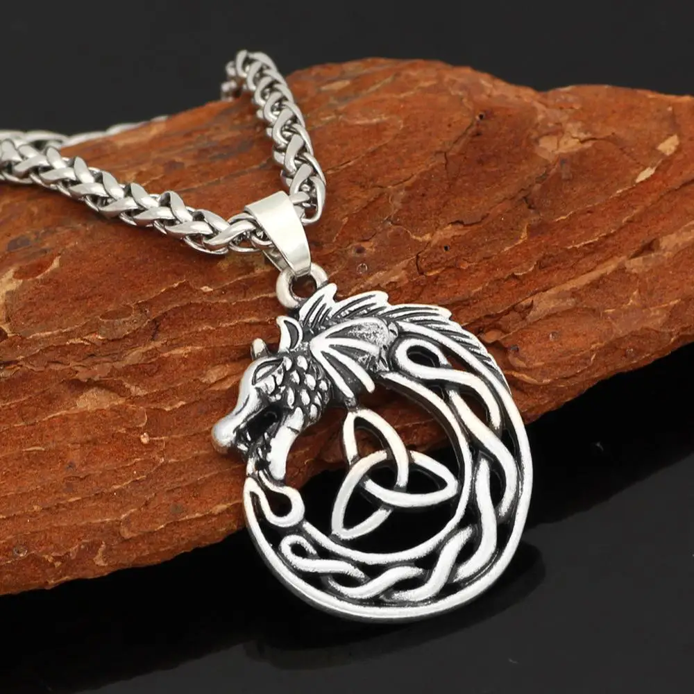 

Nordic Viking Celtic Dragon Irish Concentric Pendant Necklace Fashion Necklace 2019 Men and Women Silver Viking Jewelry