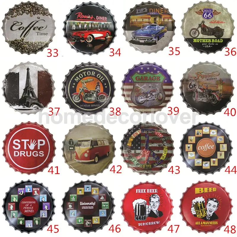 

40cm Vintage Metal Tin Sign Bottle Cap Plaque Wall Art Cafe Bar Poster Decor