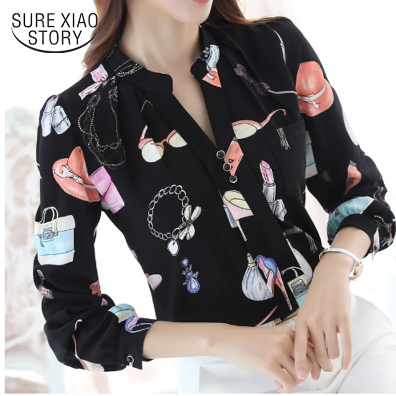 

spring 2018 New fashion plus size women tops shirt thin female long sleeved chiffon blouse office lady fashion tops 884A 30