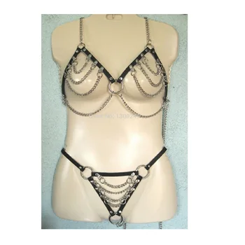 

Women Sexy Harajuku Studded Rivet Stud Punk Leather Harness Body Bondage Belt Handmade Chain Chest belt Sculpting goth shapers