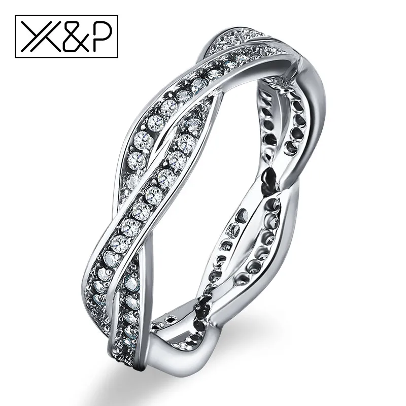 

X&P Fashion 925 Sterling Silver Braided Pave Finger Rings for Women Men Clear Authentic Twist Of Fate Stackable Ring Jewelry