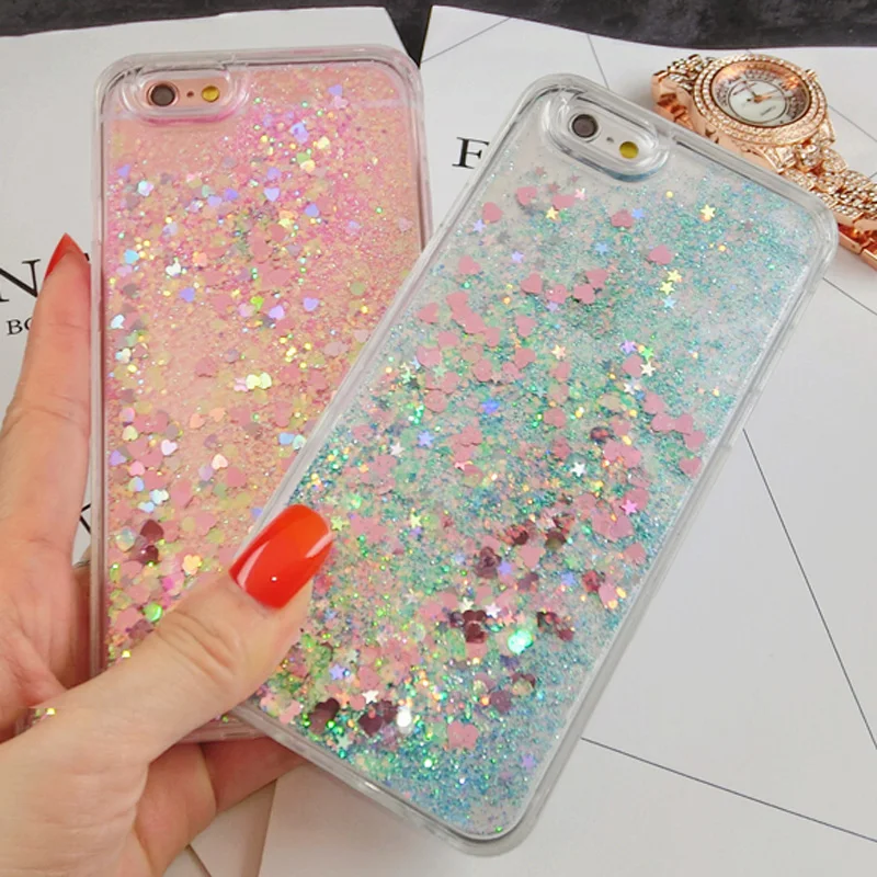 2017 Love Heart Stars Dynamic Liquid Quicksand Soft TPU Phone case for iPhone 7 case Back Cover ...