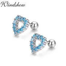 Милый 925 пробы Серебряное пустое сердце светильник синий CZ винт назад серьги гвоздики для женщин дети, девочки ювелирные изделия Orecchini Aretes