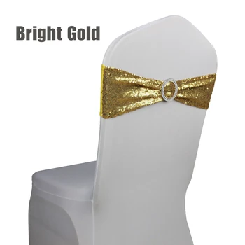 

50pc/lot Gold/Silver Elastic Sequin Chair Bands Hotel Banquet Chair Decor Wedding Ceremony Party Decorative Spandex Chair Sash