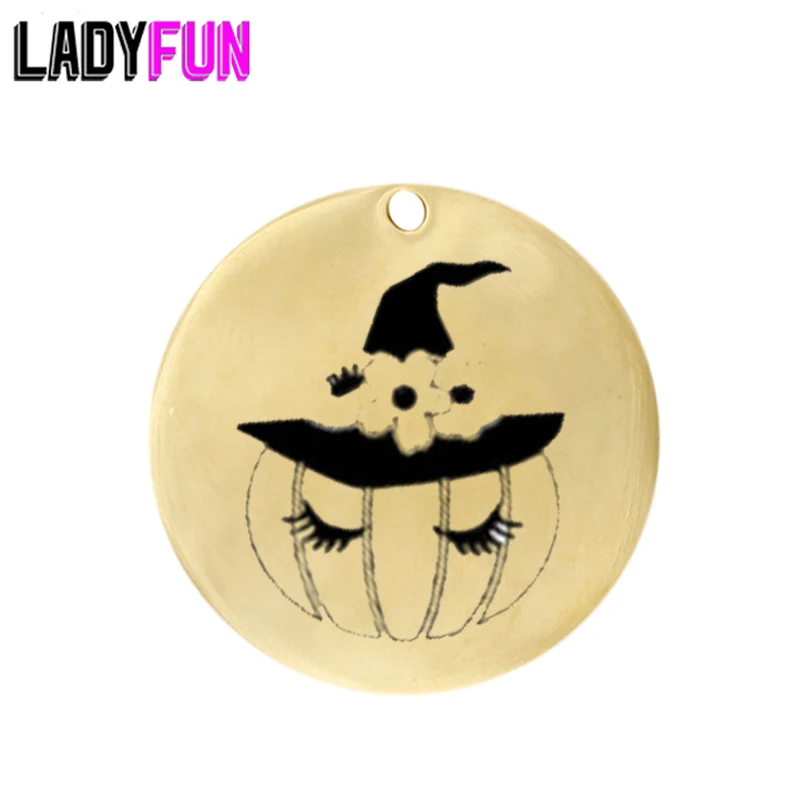 

Stainless Steel Circle Halloween Charm 3 Colors For Choose -Pumpkin Witch Halloween Pumpkin Charm