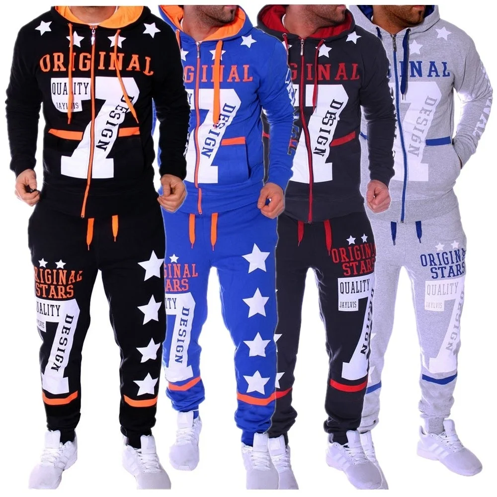 

ZOGAA Men's Fashion Hoodies Set Suits Hit Color Mosaic Stars Sweater Sweatsuit Mens Track Suit Set Men Clothes 2019