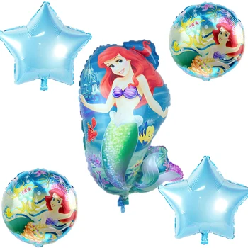 

5pcs/lot Mermaid Balloon and flag star kid toys 18 inch round mermaid balloons Birthday Party Girl Gift Ariel of Cartoon Globos