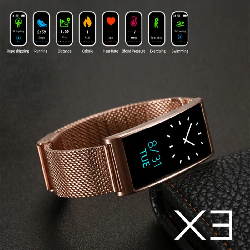 

X3 IP68 Waterproof smart fitness bracelet pedometer fashion stainless steel band smart bracelet for Android iOS fitness tracker