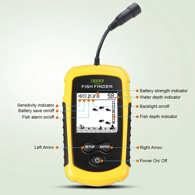 ABLD-FF1108-1 و FF1108-1CT المحمولة صياد السمك سونار العمق مسبار إنذار للماء Fishfinder سونار الأسماك (FF1108-1)