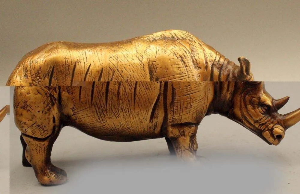

8" Chinese Folk Feng Shui Copper Rhinoceros Musso Rhino Beast Statue Sculpture