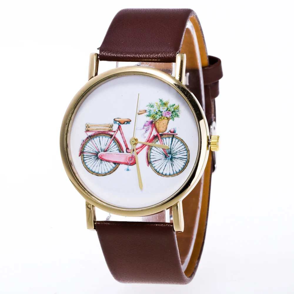 

New Cartoon Bike-Dial Children Watch Leather Clock Timer Wrist watches for women Girl reloj mujer Relogios Saat Black White