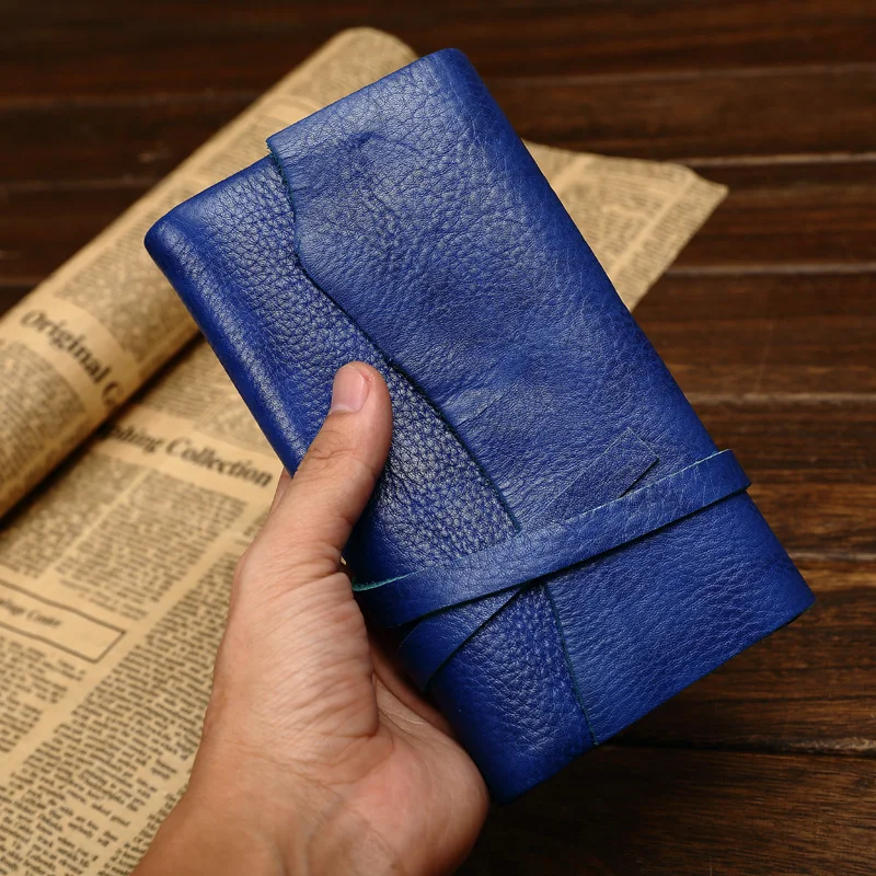 Designer Natural Cowhide Leather Purse with String Trifold Buffalo Real Leather Wallet for women and men Large Capacity Clutch