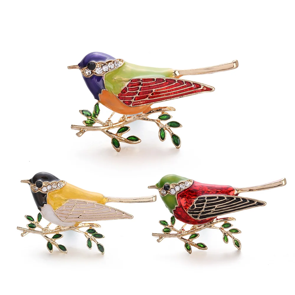 

Fashion Colorful Enamel Pins Bird Branch Brooches for Women Charms Cute Animal Oriole Brooch Unisex Crystal Rhinestone Jewelry