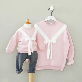 

Mother and Daughter Clothes Girls Princess Sweaters Mommy and Me Kids Clothes with Big Bow Mom Newborn Baby Sets Outfits Nmd