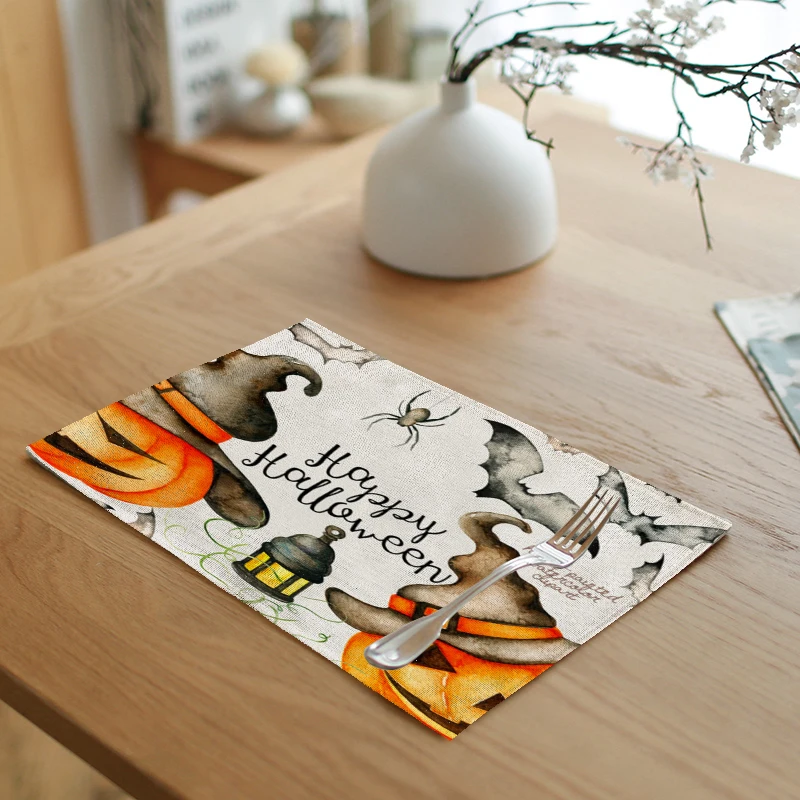 

Halloween Decoration Tablecloth 42x32cm Yellow Pumpkin Letters Restaurant Kitchen Table Runner Tea Coffee Pads Wedding Gifts