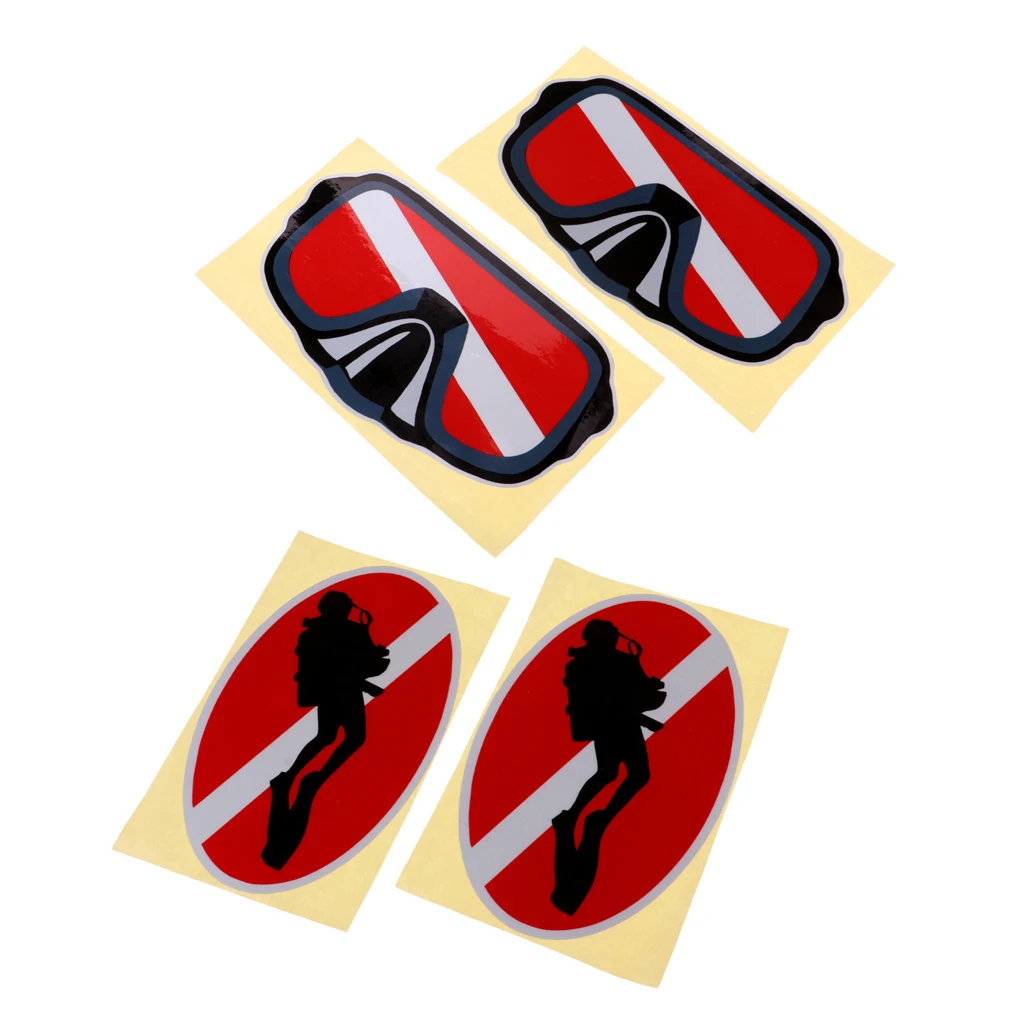 4Pcs Reflective Scuba Swim Diver Down Diving Goggles Kayak Sticker for Water Sports Swimming Dinghy Window Car Truck Boat