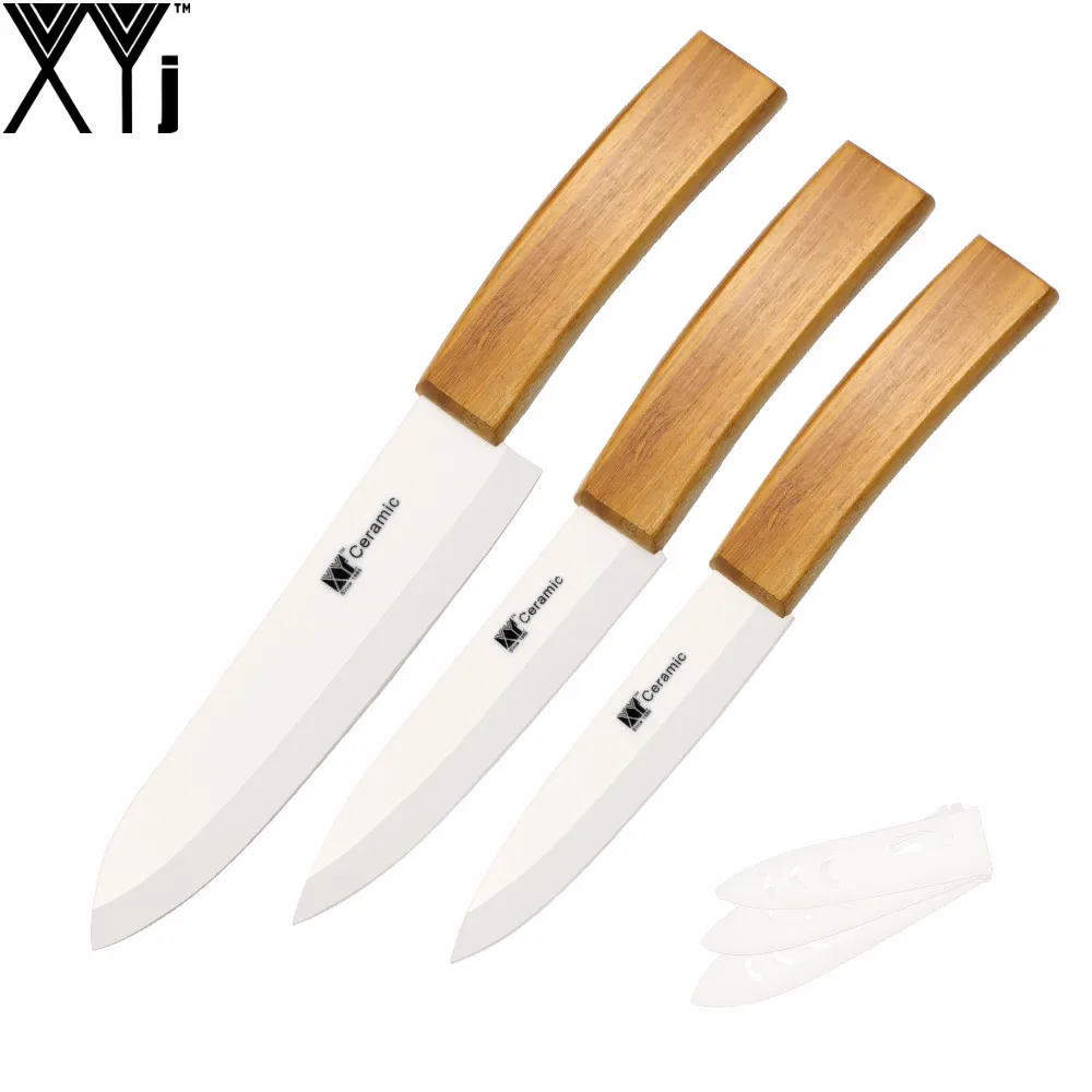 

3 Pcs Set XYJ Brand Ceramic Knife Bamboo Curved Handle 4" 5" 6" Kitchen Knife Most Popular Utility Sciling Chef Cooking Knife