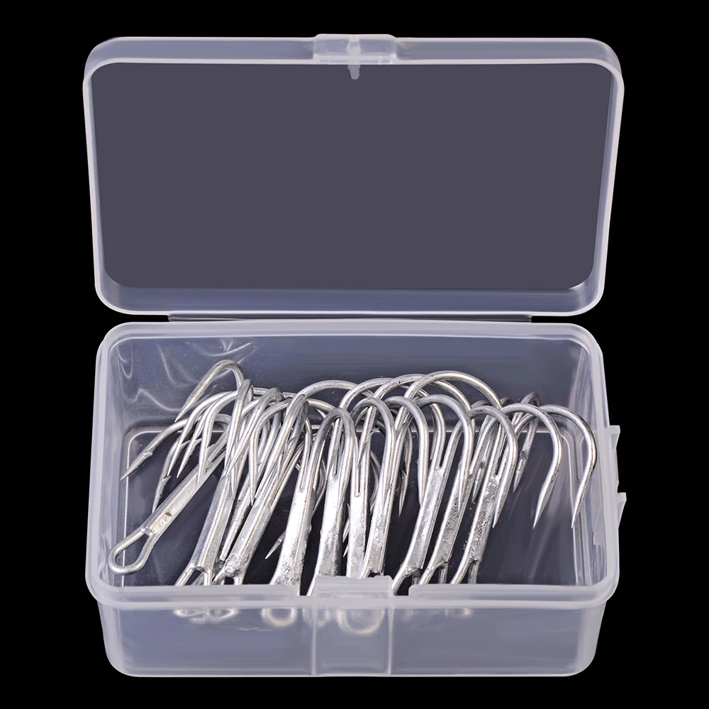 

20pcs Treble Fishing hooks 1/0#, 2/0#, 3/0# Strength High Carbon Steel Treble Hook Saltwater Fishing Hook Fishing Tackle w/ Box