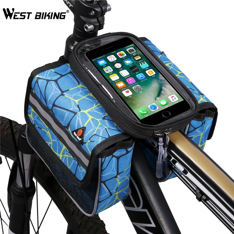 

WEST BIKING Bike Front Frame Bag Touch Screen Phone Holder Bags Panniers Bike Accessories Double Pouch Head Top Tube Bicycle Bag