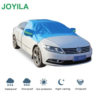 

Windproof Waterproof Snowproof Half Car Cover UV Protective Night Warning with Rearview Mirror Protector for Most Car