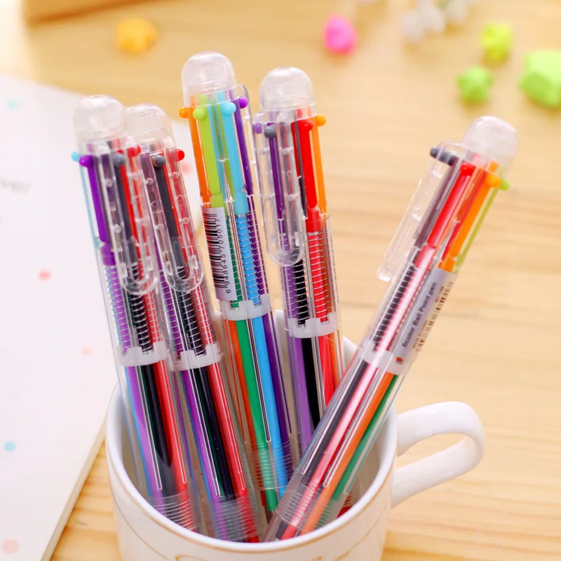 QSHOIC 50PCS/set Lovely Multi-color Ball-point Pen Stationery Multifunctional Press Ink Color or 6 In 1 Multi Colours Ball Pen colours а