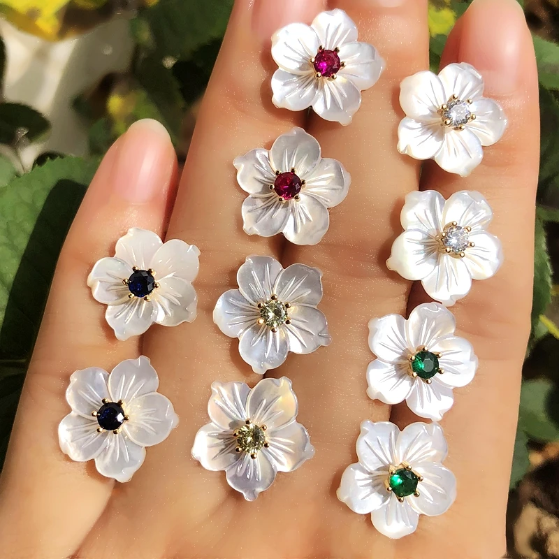 Маленькие цветы Милые жемчужные серьги-гвоздики Красочные Кристалл циркония камень красивые серьги женские Brinco ювелирные изделия