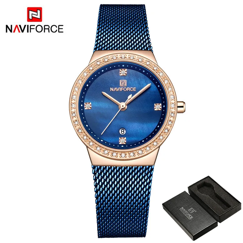 NAVIFORCE, женские часы, Топ бренд, роскошные женские наручные часы, нержавеющая сталь, классический браслет, женские часы, Relogio Feminino 5005 - Цвет: NA500502 with box