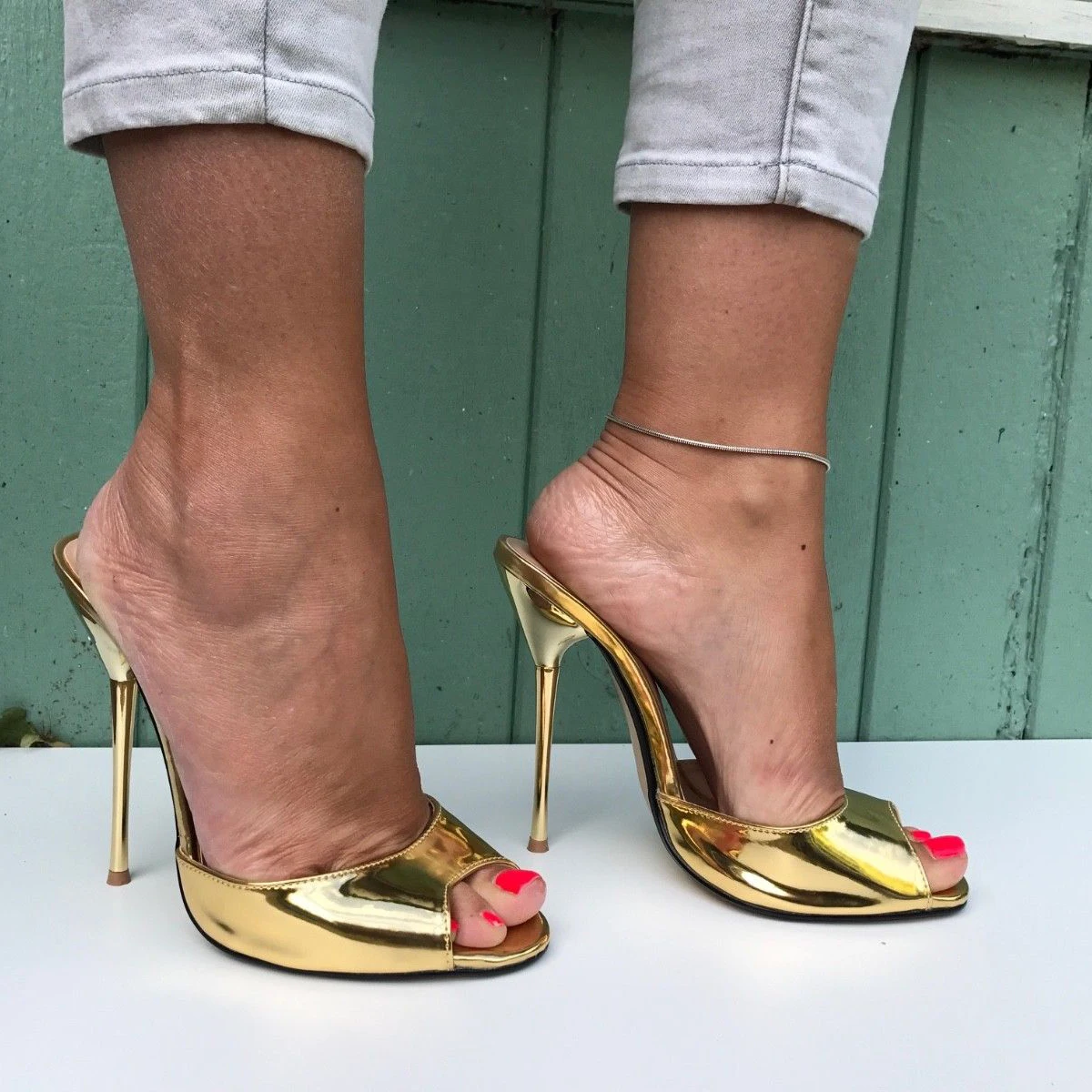 Fashion Laides Basic Peep Toe High Heels Sandals Women for Party Open-Back Slip-on Stiletto Mules Shoes