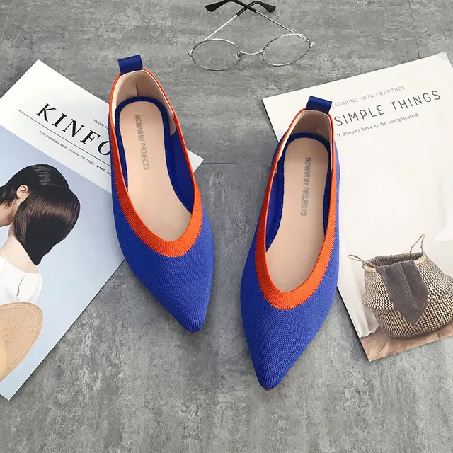 Womens Stretch knitted mixed color moccasins breathable cozy work shoes brief slip-on fashion ladies flats light driving loafers 5