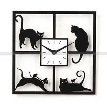 12 “H Cuatro Gato Negro Diseño Reloj Reloj Reloj de Pared Moderno del Diseño de Gato Para Estudio Dormitorio Sala de estar En Casa de La Boda decoración