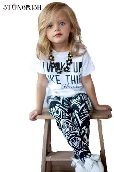 

Summer girls clothing set letter design top +geometic pants 2pcs for girls teenager summer good quality casual wear for 6-14Y