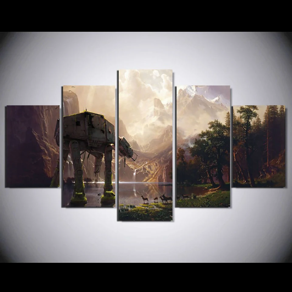 

Home Decoration Living Room Printed Canvas Poster 5 Panel Star Wars Robot Dog Art Painting Modular HD Framework Wall Pictures