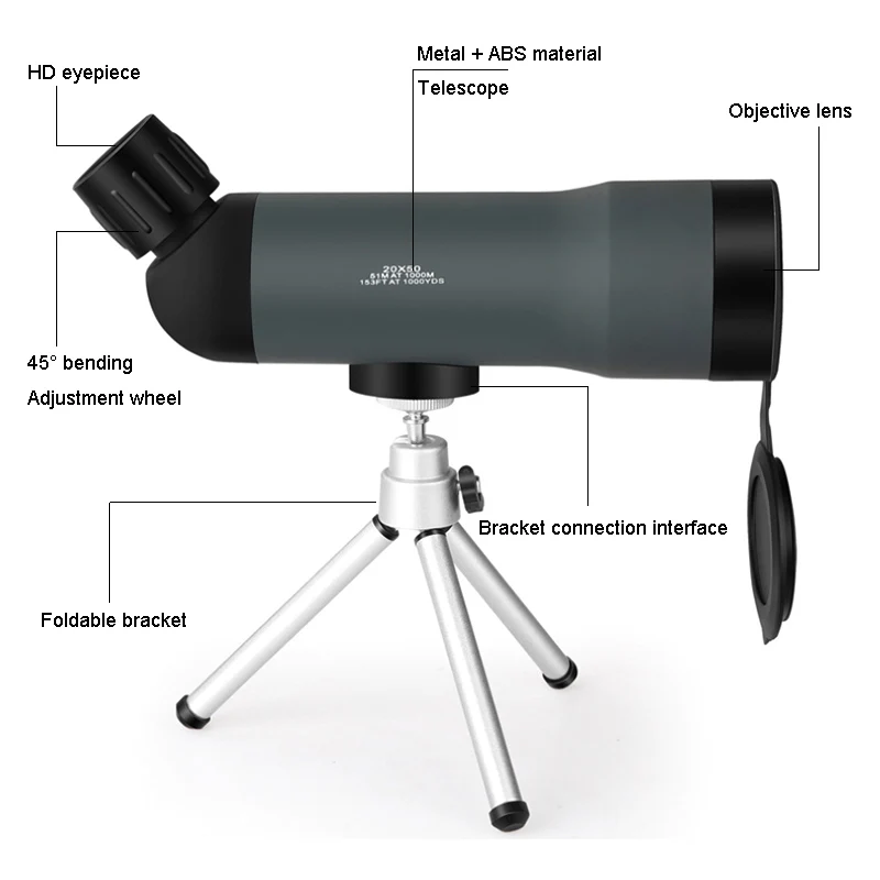 المحمولة 20x50 HD تلسكوب العسكرية أحادي مناظير التكبير الصيد البصرية نطاق رؤية كبيرة أحادي Telescopio