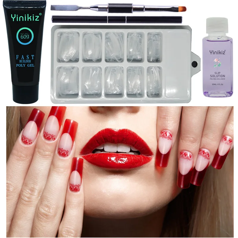 

Yinikiz Nail Tools Kit 60g Polygel Purple Liquid Slip Solution Nail Form Modle Dual Funcation Brush 4pcs A Set of Poly Gel