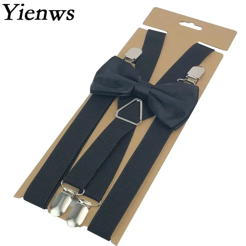 Yienws Черный Brace бабочкой для Для мужчин 4 застежка Повседневное мужской галстук-бабочку подтяжки Adulto Jartiyer Свадебная вечеринка YiA065
