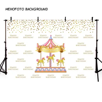 

MEHOFOTO Birthday Party Photography Backdrop Gold Paillette Carousel Backdrop for Photo Booth Background Custom