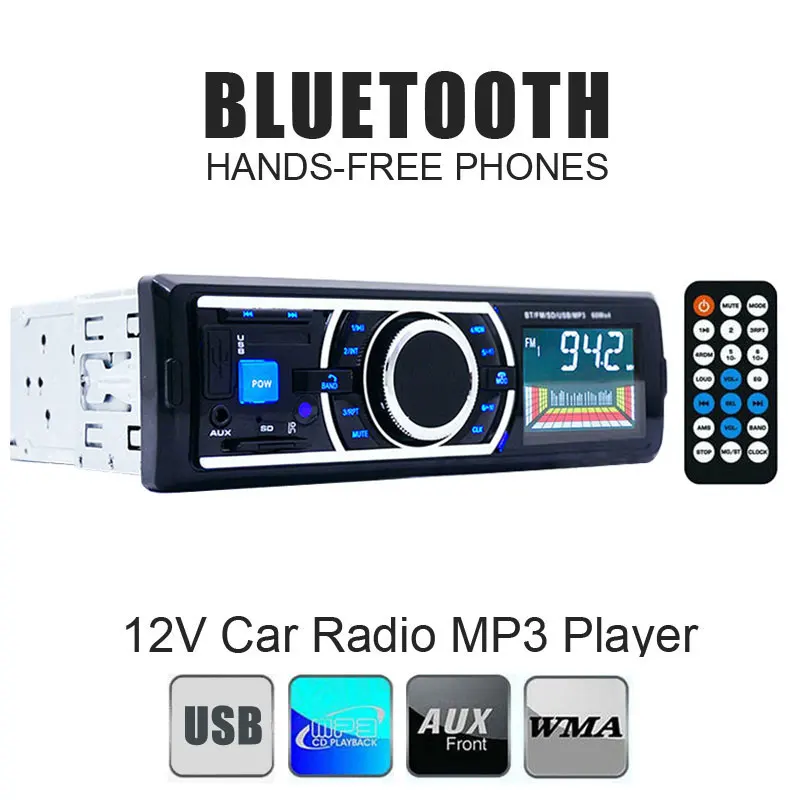 DC 12-14.4V Bluetooth Stereo Car Audio 1 DIN In-Dash FM Aux Input Receiver Radio MP3 Player Support SD USB 