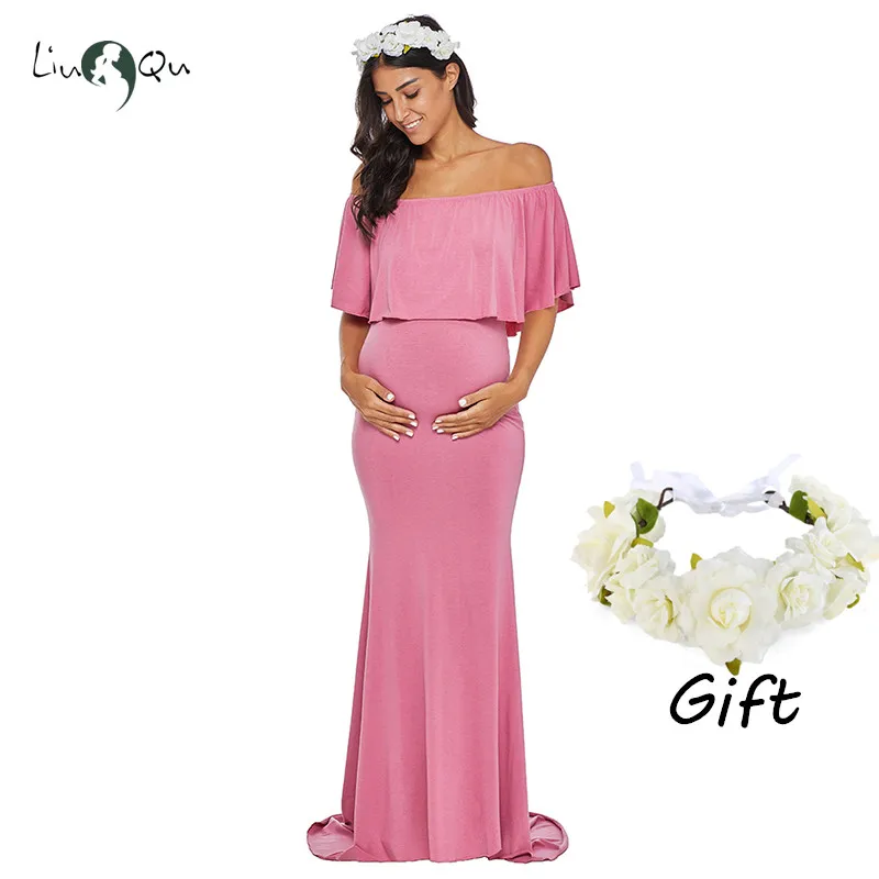 Купить получить один Baby Shower платье с рюшами платье для беременных для фотосессии Русалка оборками Беременность одежда длинное платье