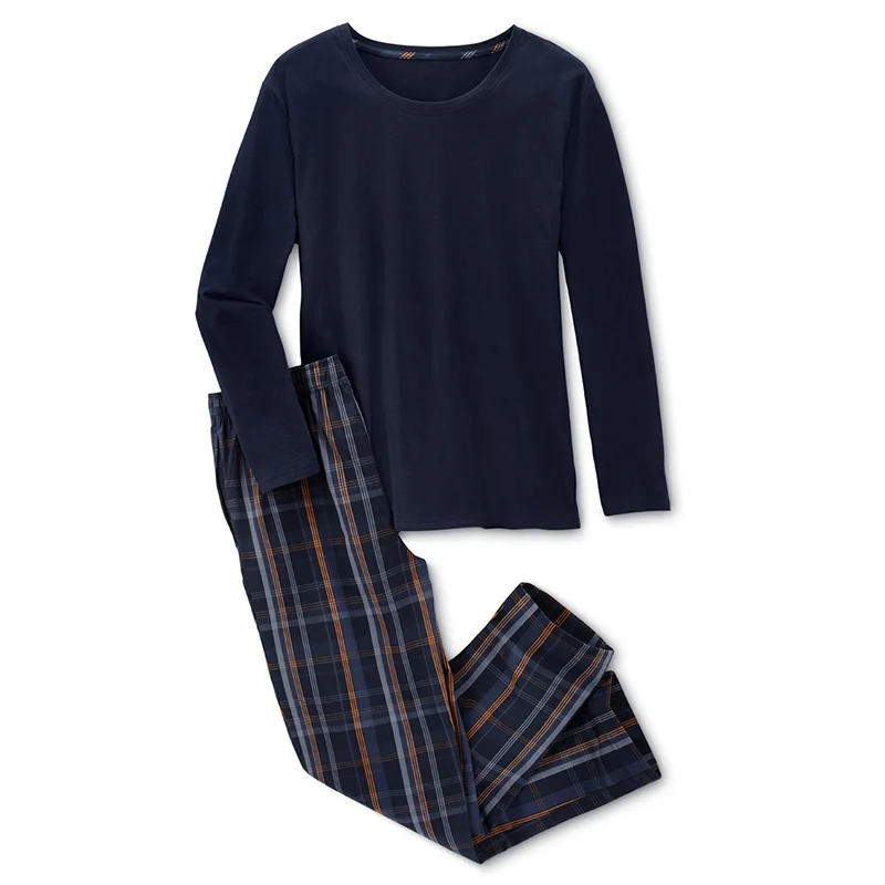 Simple pajamas men cotton Plus Size Autumn 100 cotton long sleeve