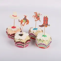 24 шт./лот ковбойвечерние вечеринка кекс торт Топпер для семья baby shower День Рождения выпечки украшения поставки