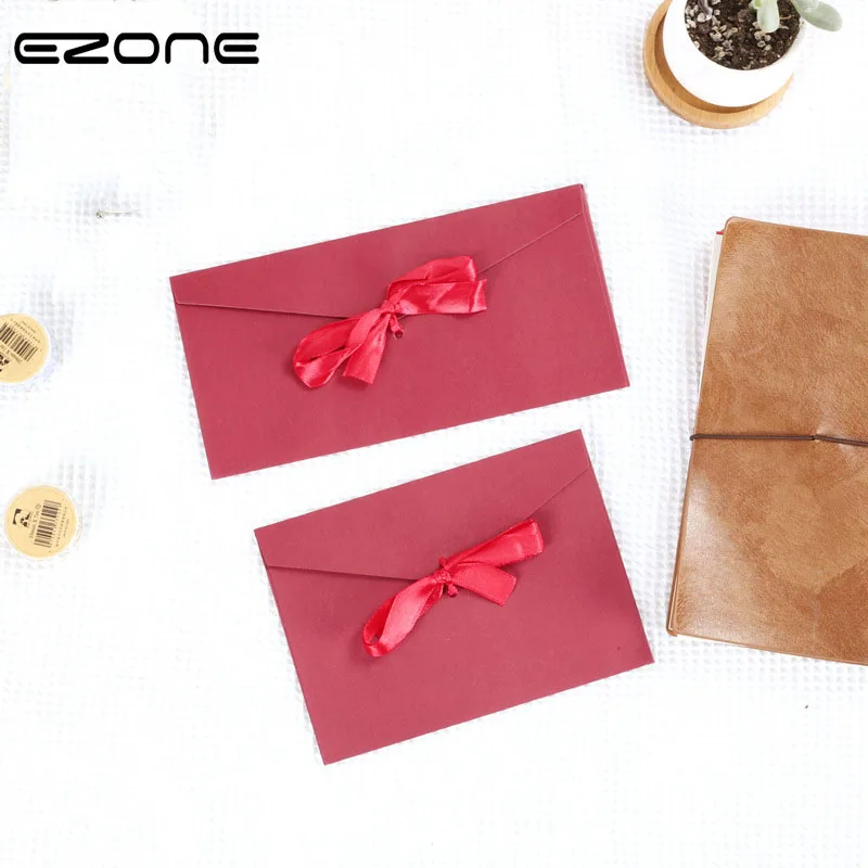

EZONE 5PCS Vintage Ribbon Envelope Cute Creative Greeting Card Envelops For Wedding Invitation Letter Paper Postcard Papelaria