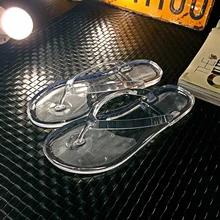2017 Women Flip Flops Rubber Flat Sandals Jelly Antiskid Crystal Slippers Clip Toe Bathroom Shoes Summer Chaussure Femme 853