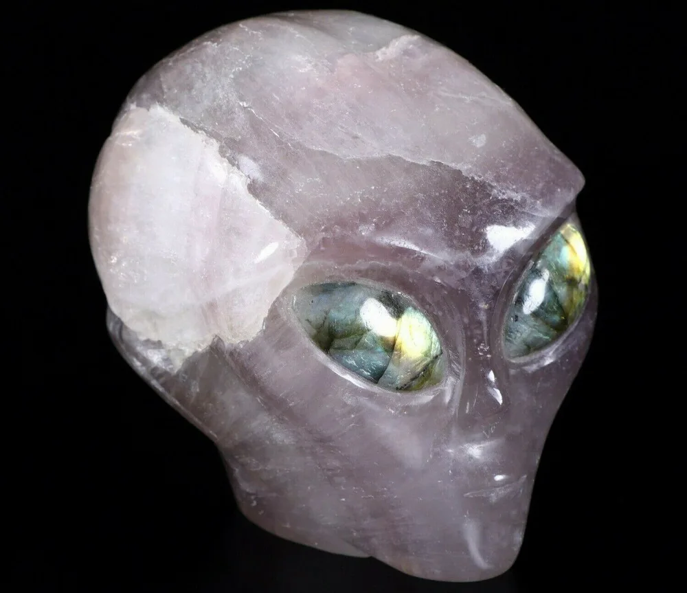 

Good quality Carved rose Crystal Alien Skulls with l eyes fengshui